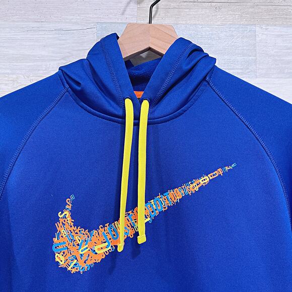 Nike Just Do It Swoosh Logo Tech Hoodie Blue Fleece Therma Fit Mens Medium - Picture 2 of 7